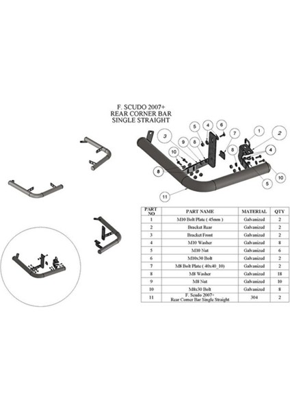 Peugeot Expert 2007-2016 Tekli Arka Köşe Koruma - 60 - Sıngle Straıght A fiyatları