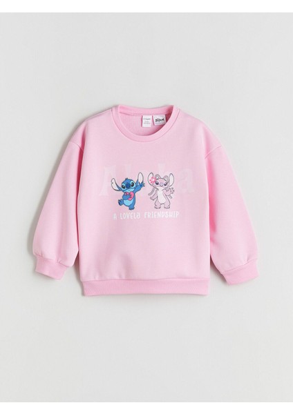 Lcw Yeni Lcw Kids Bisiklet Yaka Stitch ve Angel Baskılı Kız Çocuk Sweatshirt