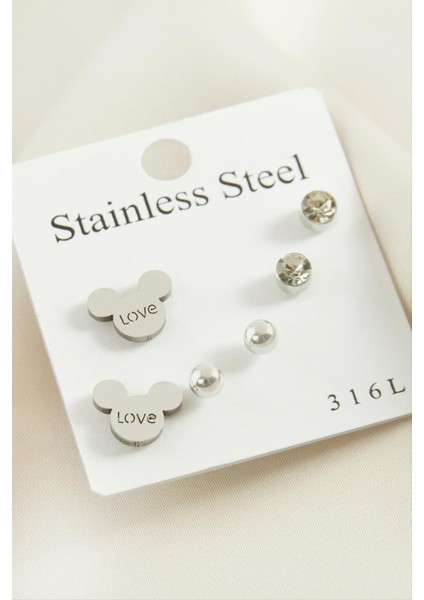 6 Adet Ayıcık Taşlı Çelik Küpe fiyatları