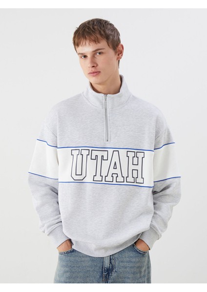 Lcw Yeni Beyaz Dik Yaka Renk Bloklu Erkek Sweatshirt
