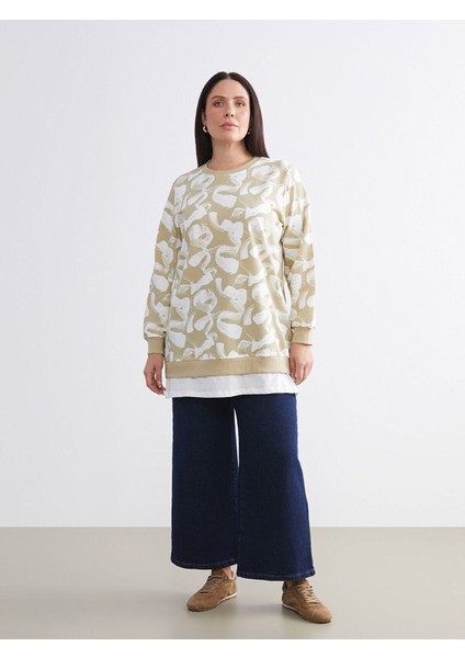 Lcw Yeni Artı Yeni Sezon Büyük Beden Desenli Oversize Kadın Sweatshirt Tunik