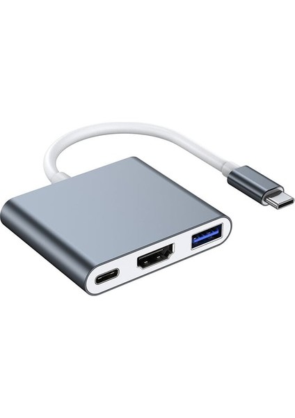 Type-C 3in1 HDMI 4K USB 3.0 Görüntü Veri Aktarımı Sağlar USB Adaptör Notebook ve Macbook ile Uyumlu