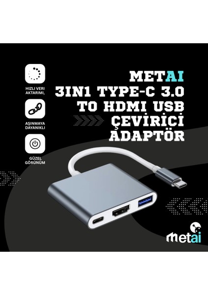 Type-C 3in1 HDMI 4K USB 3.0 Görüntü Veri Aktarımı Sağlar USB Adaptör Notebook ve Macbook ile Uyumlu fırsatları