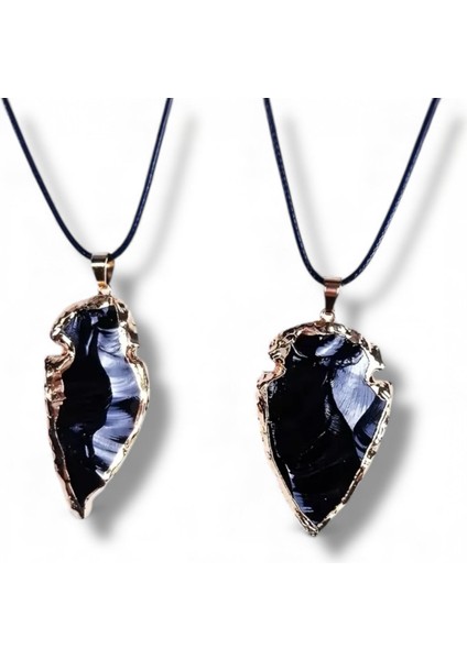Gold Kaplama Uç Tasarım Obsidyen Doğal Taş Kolye - Şıklığın ve Enerjinin Sembolü modelleri