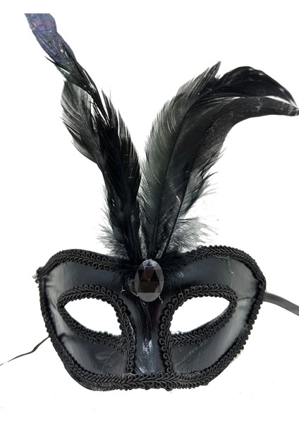 Siyah Renk Rugan Kaplama Siyah Tüylü Parti Maskesi 18X20 cm modelleri