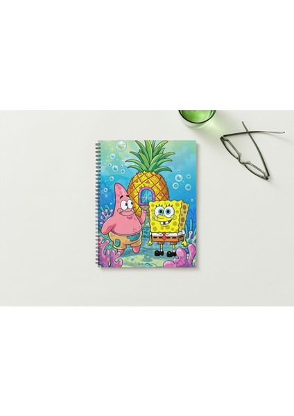 Sünger Bob A5 Metal Spiralli Çizgisiz Sert Kapak Sünger Bob Defter