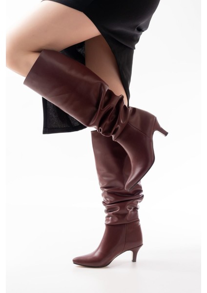 ZRİN-2001 Bordo Ince Topuklu Körüklü Premium Kadın Çizme fiyatları