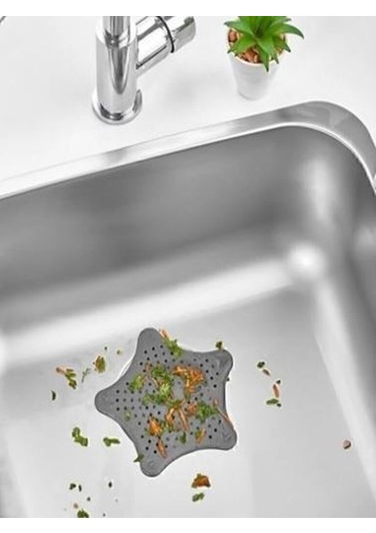 Deniz Yıldızı Lavabo Süzgeci, Lavabo Tıkacı, Silikon Süzgeç Siyah 3 Adet