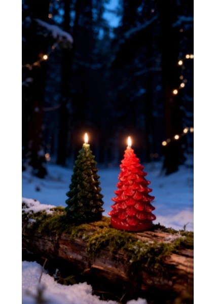 2’li Dekoratif Çam Ağacı Mum – 11X5 cm Kokusuz, Yılbaşı Süs Mum Seti fiyatları