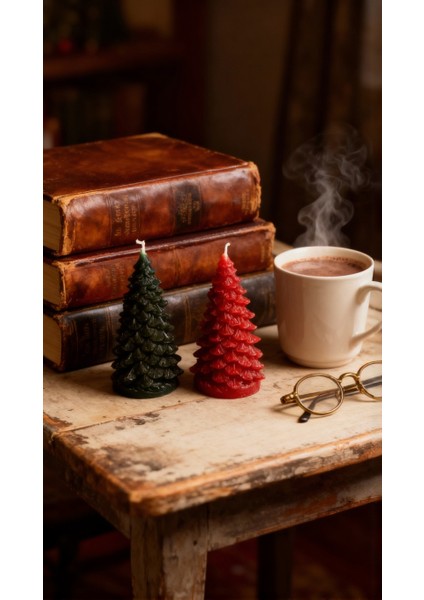 2’li Dekoratif Çam Ağacı Mum – 11X5 cm Kokusuz, Yılbaşı Süs Mum Seti modelleri