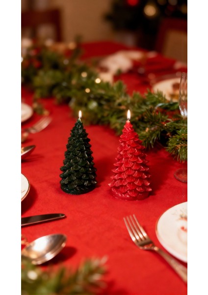 2’li Dekoratif Çam Ağacı Mum – 11X5 cm Kokusuz, Yılbaşı Süs Mum Seti fırsatları