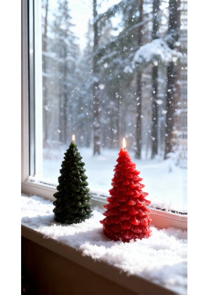 2’li Dekoratif Çam Ağacı Mum – 11X5 cm Kokusuz, Yılbaşı Süs Mum Seti indirimleri