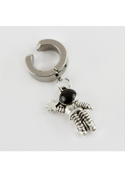 Astronot Figürlü Çelik Erkek Küpe (Kıstırmalı) 1 Adet modelleri