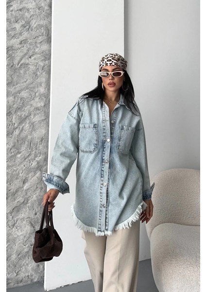 Nrzsnt Cepli Püsküllü Kar Yıkama Kot Ceket Mavi D2515 (Beden: 40) modelleri