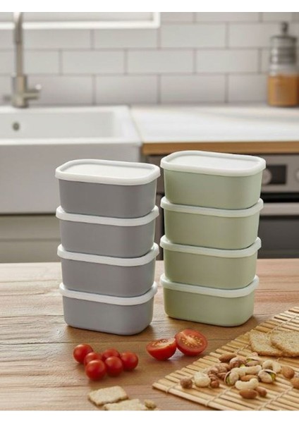 Yeşil ve Gri 8 Adet Saklama Kabı Seti - Sızdırmaz Kapaklı Kahvaltılık Çerezlik Saklama Kutusu