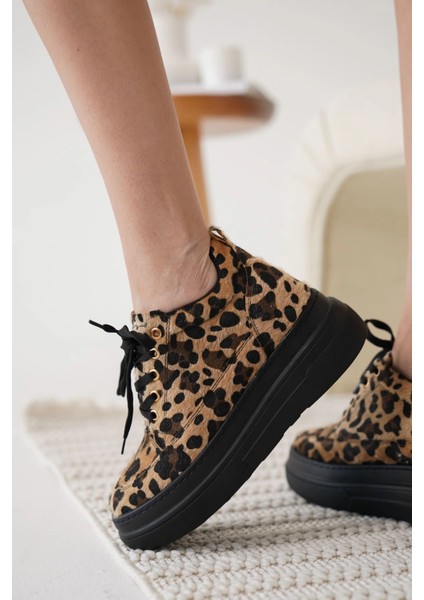 Lauren Kadın Gizli Topuk Siyah Taban Leopar Spor Ayakkabı fırsatları