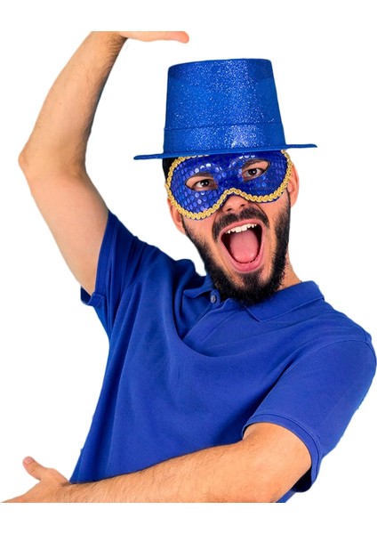 Mavi Renk Parıltılı Simli Fötr Silindir Parti Şapkası fiyatları