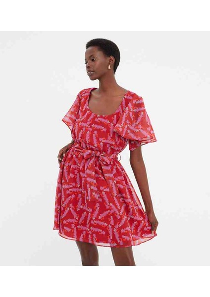 Çok Renkli Bağlamalı Elbise