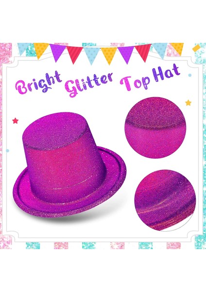 Fuşya Pembe Renk Parıltılı Simli Fötr Silindir Parti Şapkası modelleri