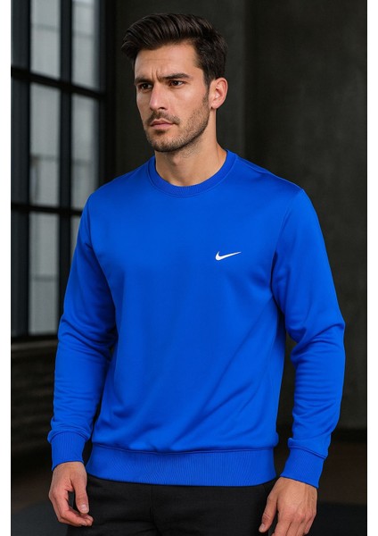 “erkek Spor Sweatshirt Mavi – Rahat Kesim, Hafif Kumaş, Günlük Şık Kapşonsuz Üst”