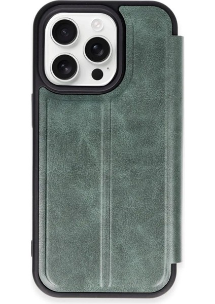 MYT09 iPhone 15 Pro Max Kılıf Flip Cover - Koyu Yeşil