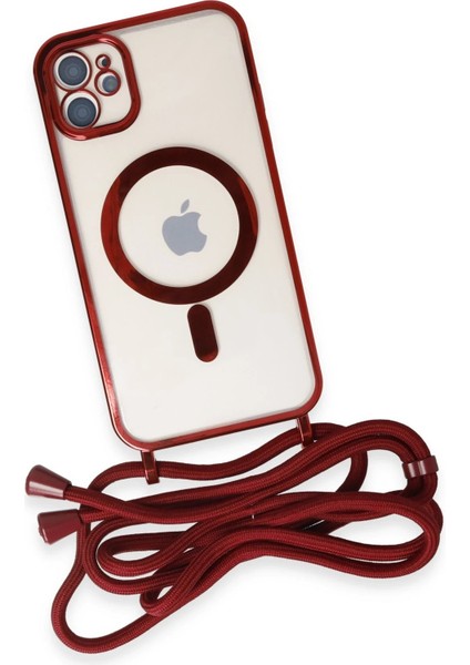 MYT09 iPhone 11 Kılıf Divo Lazer Askılı Magsafe Kapak - Kırmızı fırsatları