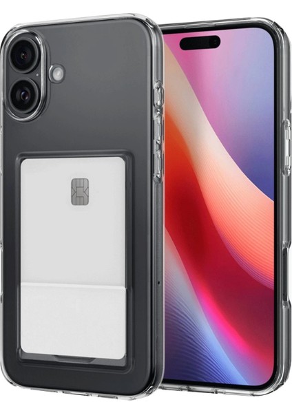 MYT09 iPhone 16 Plus Kılıf Kart Şeffaf Silikon - Şeffaf