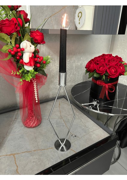 Dörtgen Gümüş Kaplama Mumluk Şamdan