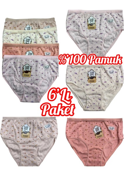 6'lı Asorti Paket % 100 Pamuk Nefes Alan Kumaş Çiçekli Yüksek Bel Kadın Bato Külot OZT120A6