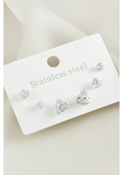 6 Adet Üçgen Zirkon Taşlı Çelik Küpe fiyatları