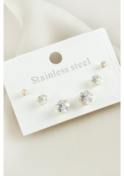 6 Adet Yuvarlak Zirkon Taşlı Çelik Küpe fiyatları