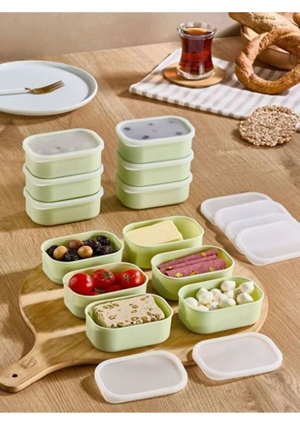 Yeşil 12 Adet Saklama Kabı Seti - Sızdırmaz Kapaklı Kahvaltılık Çerezlik Saklama Kutusu