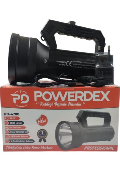 PD-4700 Profesyonel El Feneri | 30W – 3000 Lümen – 9600 Mah – Metal Kasa – Powerbank – Dijital Göstergeli fiyatları