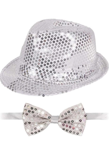 Gümüş Payetli Şapka ve Papyon Seti – Parıltılı Yetişkin Kostüm Seti fiyatları