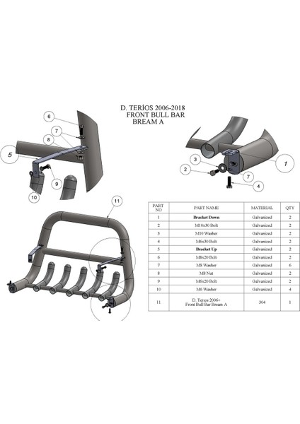 Daıhatsu Terıos (2006-2018) Ön Koruma Alçak -Ara Borulu - Karterli - Bream A - Araç Üzeri Foto Yok