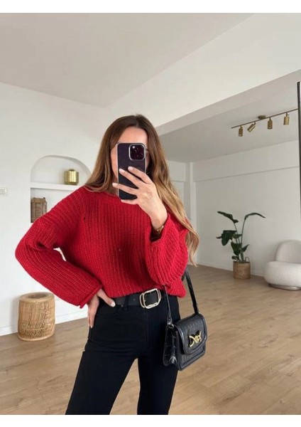 Nrzsnt Salaş Delik Detaylı Kazak Kırmızı (Beden: Standart)