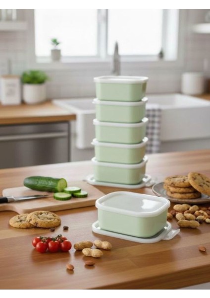 Yeşil 6 Adet Saklama Kabı Seti - Sızdırmaz Kapaklı Kahvaltılık Çerezlik Saklama Kutusu