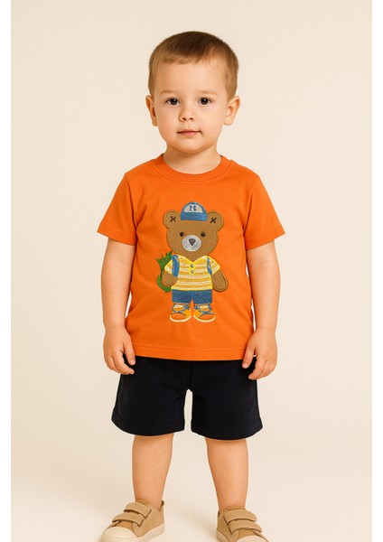 Erkek Çocuk Turuncu Yazlık Şortlu Takım