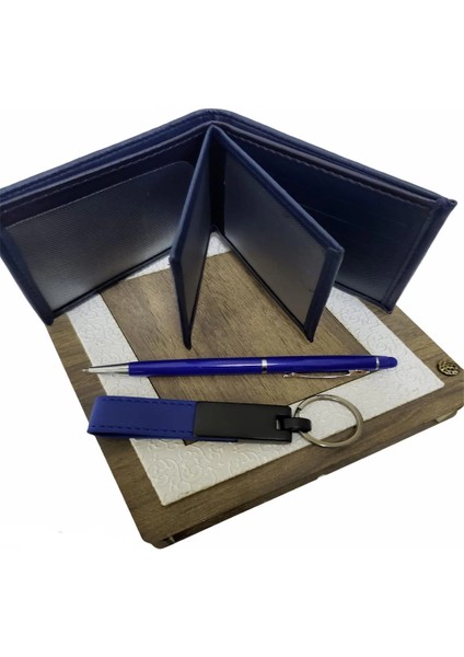 Mavi Cüzdan Kalem ve Deri Mavi Anahtarlık Set fiyatları