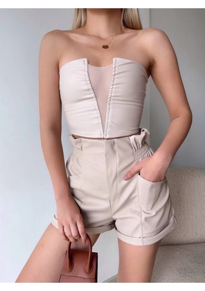 Nrzsnt Tüllü Deri Crop Bej W24615 (Beden: S) modelleri