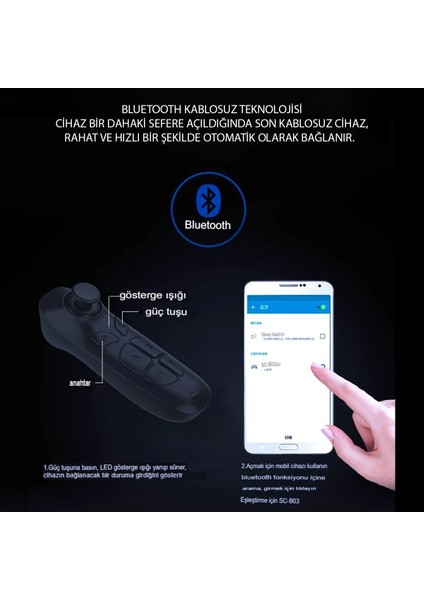 MYT09 Shinecon SC-B03 Sanal Gerçeklik Gözlüğü Kumandası - Siyah