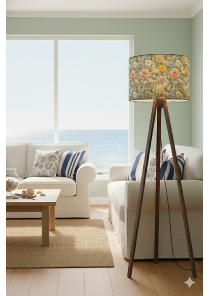 Inci Çiçeği Desenli Dijital Baskılı Kumaş Lambader Başlığı ( Sadece Başlık )