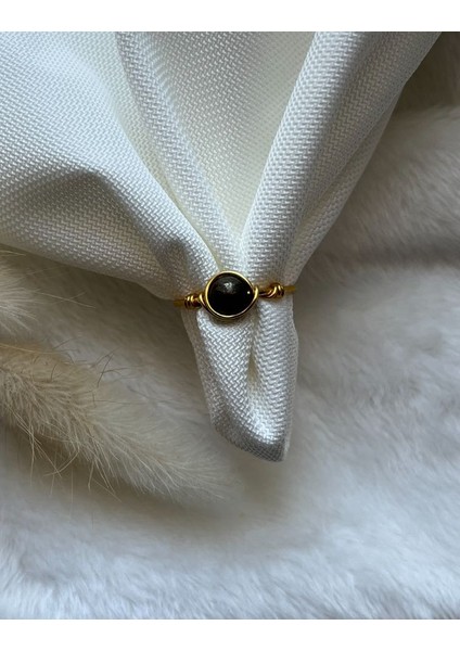 Pirit Taşı Altın Renk Ayarlanabilir Tel Yüzük