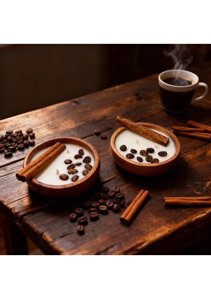 Bambu Kase 2'li Doğal Soya Wax Mum – Sandal Ağacı Kokulu, Gerçek Kahve & Tarçın Süslemeli fırsatları