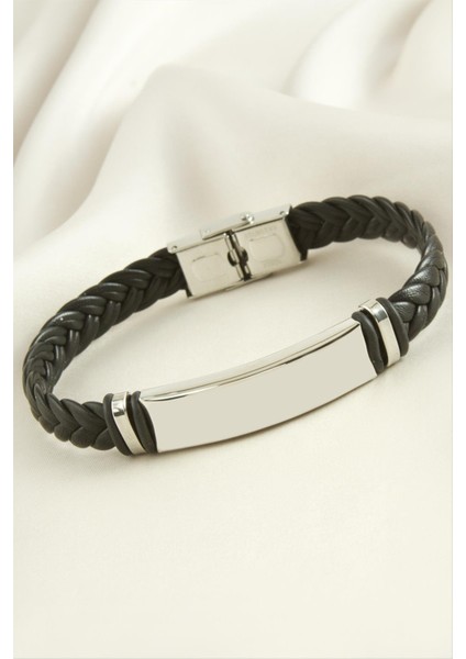 Örgülü Isim Yazılabilir Deri Çelik Bileklik fiyatları