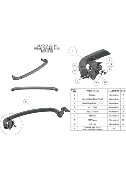 Cx-5 2012-2017 Arka Koruma Barı - U-Tipi Düz Bükümlü Arka 60 - Araç Foto Yok G Incambered A