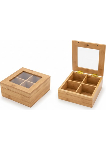 Bambu 4 Bölmeli Çerezlik Organizer – Doğal Bambu Sunumluk - Bambu Atıştırmalık Kutusu - Bambu Düzenleyici fiyatları