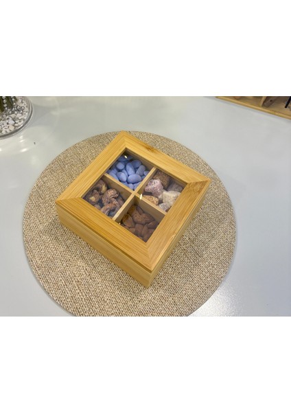 Bambu 4 Bölmeli Çerezlik Organizer – Doğal Bambu Sunumluk - Bambu Atıştırmalık Kutusu - Bambu Düzenleyici modelleri