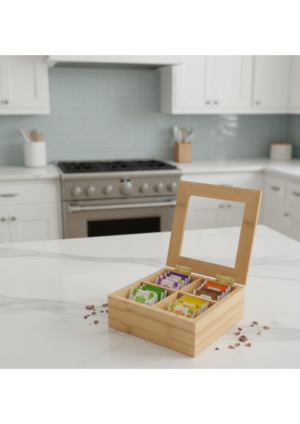 Bambu 4 Bölmeli Çerezlik Organizer – Doğal Bambu Sunumluk - Bambu Atıştırmalık Kutusu - Bambu Düzenleyici fırsatları