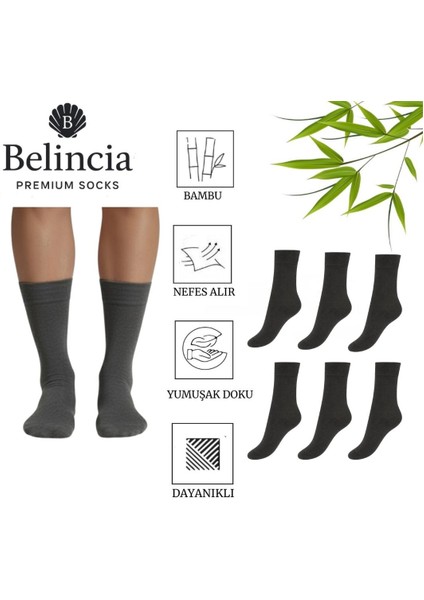 Bambu Erkek Soket Uzun Düz Antrasit Çorap Dikişsiz 6'lı Paket